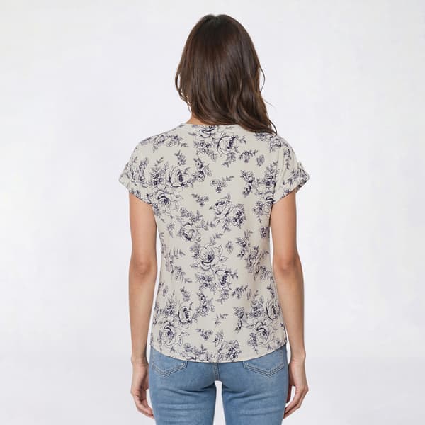 Womens Cure Short Sleeve Floral Crepe Keyhole Neck Blouse