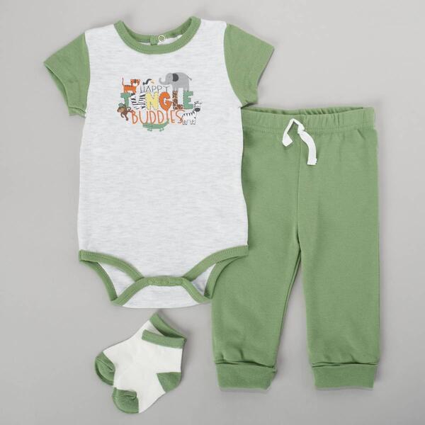 Baby Boy &#40;NB-9M&#41; Quiltex Happy Jungle Buddy Bodysuit & Pants Set - image 