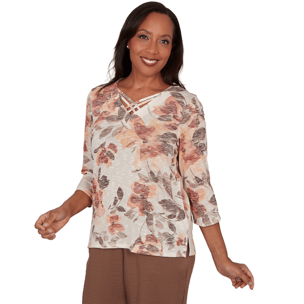 Womens Alfred Dunner Spice Market 3/4 Sleeve Floral Blouse