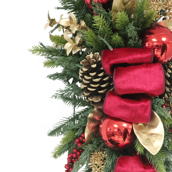 Puleo International Pre-Lit Adorned Gold & Red Banister Swag