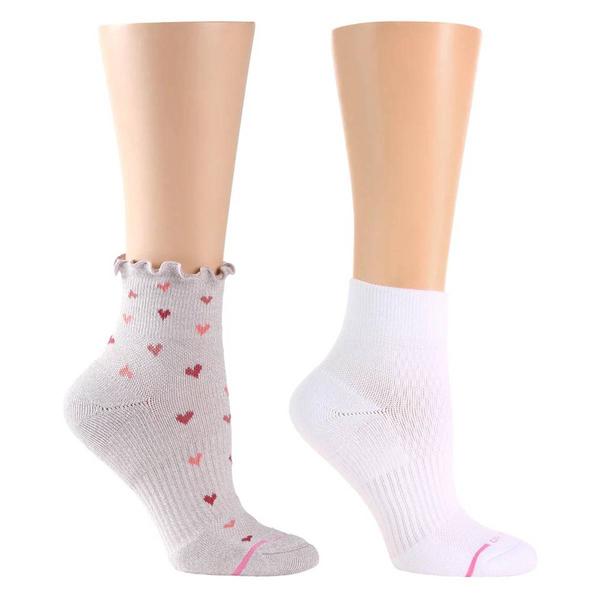 Womens Dr. Motion 2pk. Heart & Solid Lettuce Edge Quarter Socks - image 