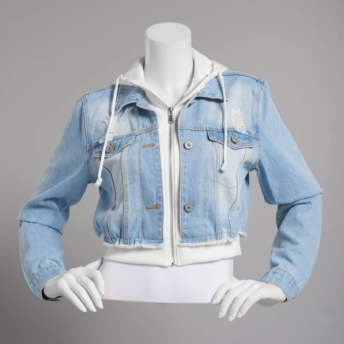 Juniors Love Tree Cropped Layered Denim 2Fer Jacket- Light...