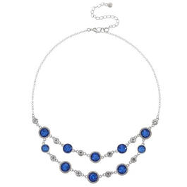 Roman Color Social Sapphire Crystal Halo Double Layer Necklace