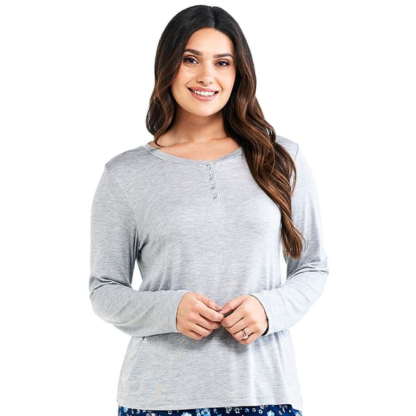 Womens Rene Rofe Long Sleeve Rhinestone Henley Pajama Top