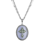 Symbols of Faith Blue Pewter Cross Oval Semi-Precious Necklace - image 1