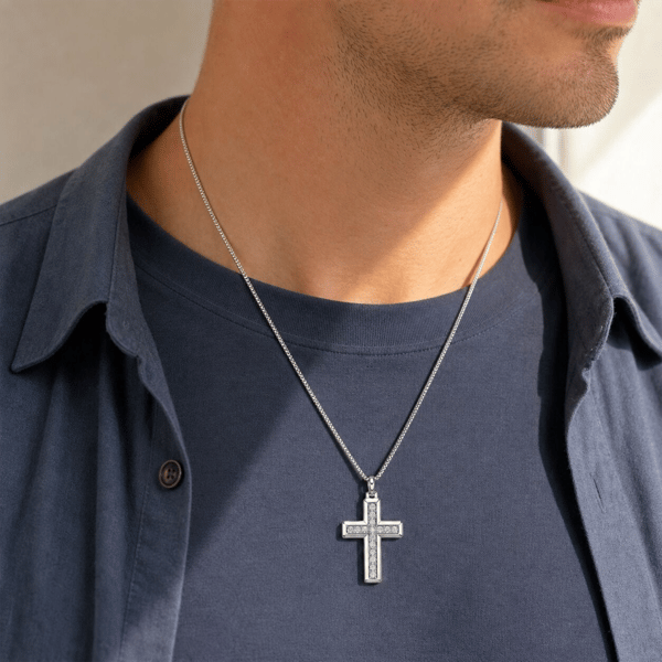 Mens Lynx 1/2ctw. Lab-Grown Diamond Cross Necklace-LGM0020P50SIL