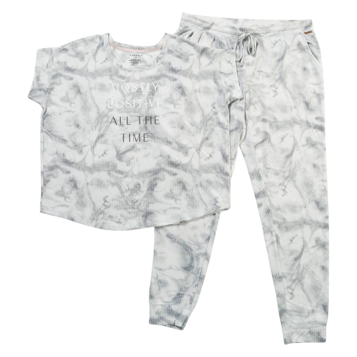 Womens Danskin Hacci Ribbed Dolman Tee Jogger Pajama Set