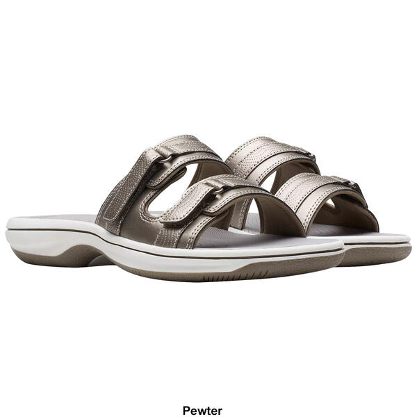 Womens Clarks&#174; Breeze Piper Warm Beige Slide Sandals