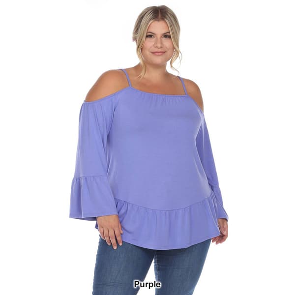 Plus Size White Mark Cold Shoulder Ruffle Sleeve Blouse