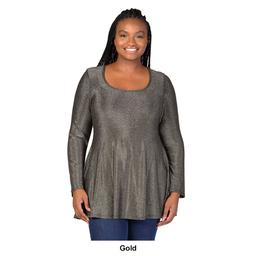 Plus Size 24/7 Comfort Apparel Long Sleeve Shimmery Tunic Top