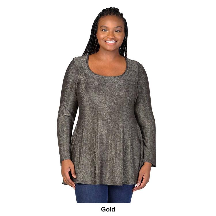 Plus Size 24/7 Comfort Apparel Long Sleeve Shimmery Tunic Top
