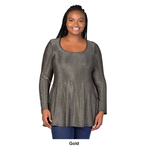 Plus Size 24/7 Comfort Apparel Long Sleeve Shimmery Tunic Top