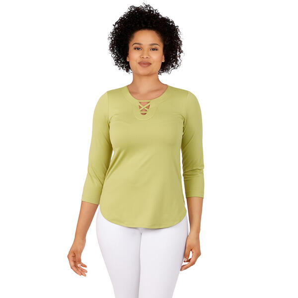Petite Ruby Rd. Santa Fe Criss Cross 3/4 Sleeve Scoop Neck Blouse - image 