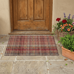 HomeRoots Red Orange & Brown Plaid Non Skid Accent Rug