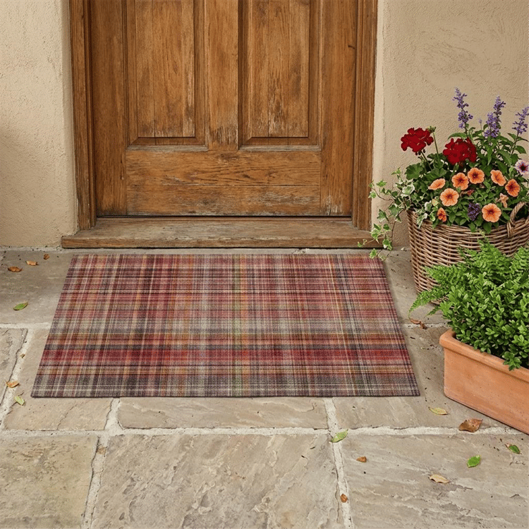 HomeRoots Red Orange & Brown Plaid Non Skid Accent Rug