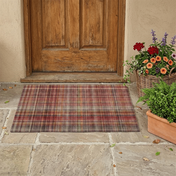 HomeRoots Red Orange & Brown Plaid Non Skid Accent Rug