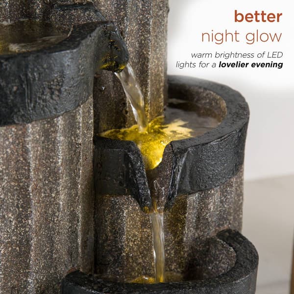 Alpine Grey Cascading Pillar Tabletop Fountain w/LED Lights