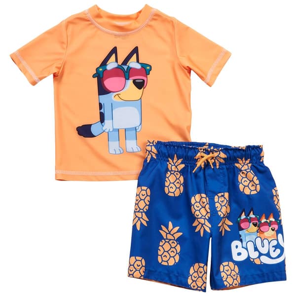 Toddler Boy 2pc. Short Sleeve Bluey Pineapple Swim Set - image 