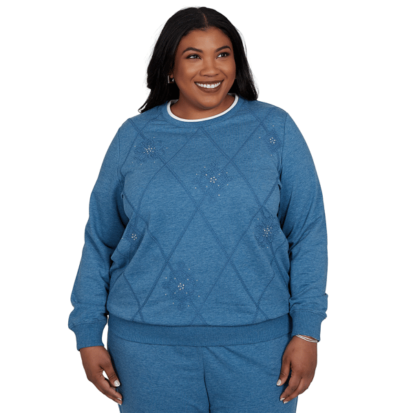 Plus Size Alfred Dunner Provence Tonal Embroidered Sweatshirt Top - image 
