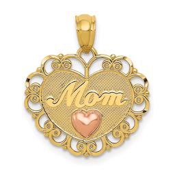 Gold Classics(tm) 14kt. Gold Two-Tone MOM Heart Pendant