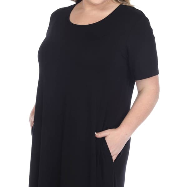 Plus Size White Mark Short Sleeve Pocket Swing Midi Dress