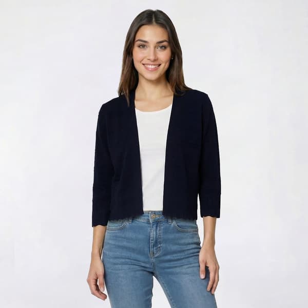 Plus Size 89th & Madison 3/4 Sleeve Pointelle Trim Cardigan - image 