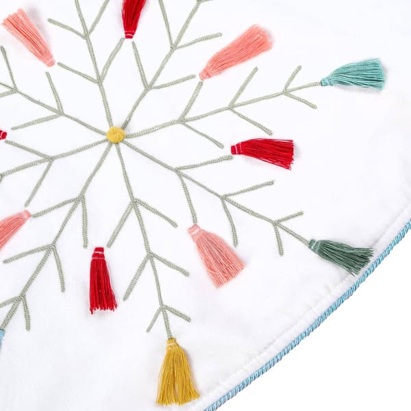 National Tree 54in. Boho Velvet Snowflake Embroidered Tree Skirt