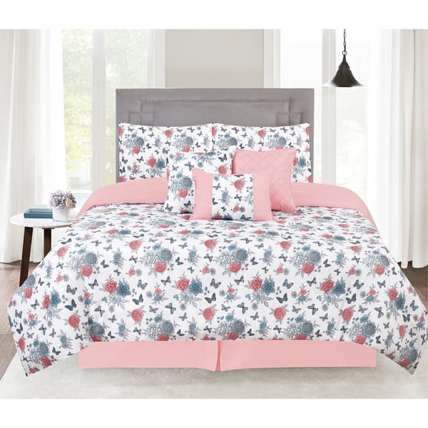 Olivia Parker Butterfly Floral 7pc. Comforter Set
