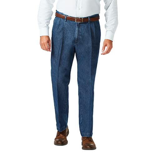 Haggar Men's Big & Tall Classic Fit Pleat Front Denim Pants - image 