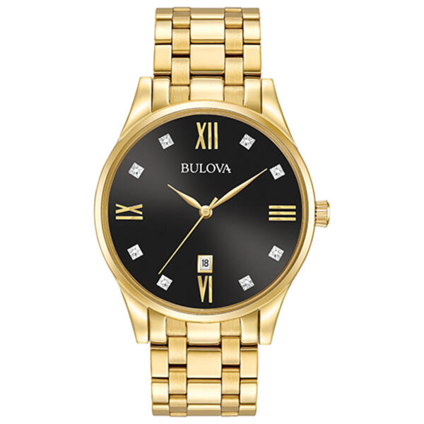 Mens Bulova Gold-Tone & Diamond Dial Watch - 97D108 - image 