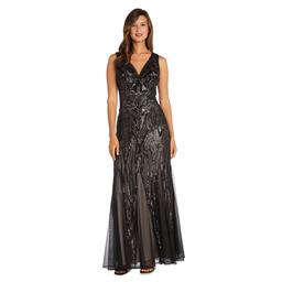 Petite R&amp;M Richards Sweetheart Neck Embellished Godet Gown