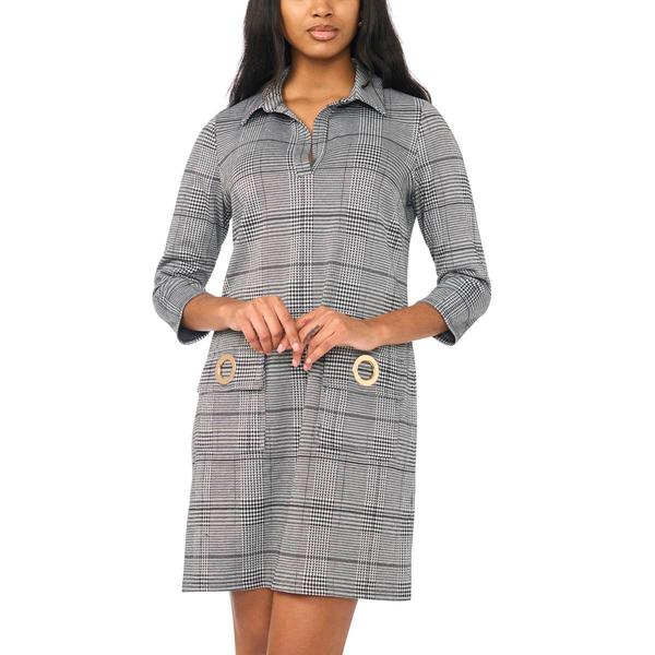 Womens MSK 3/4 Sleeve Plaid Grommet Pocket Shift Dress - image 