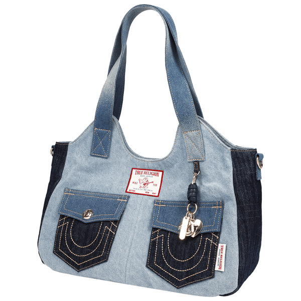 True Religion Color Block Denim Soft Satchel