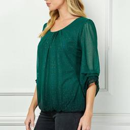 Womens Sara Michelle 3/4 Ruch Sleeve Matte Glitter Blouse