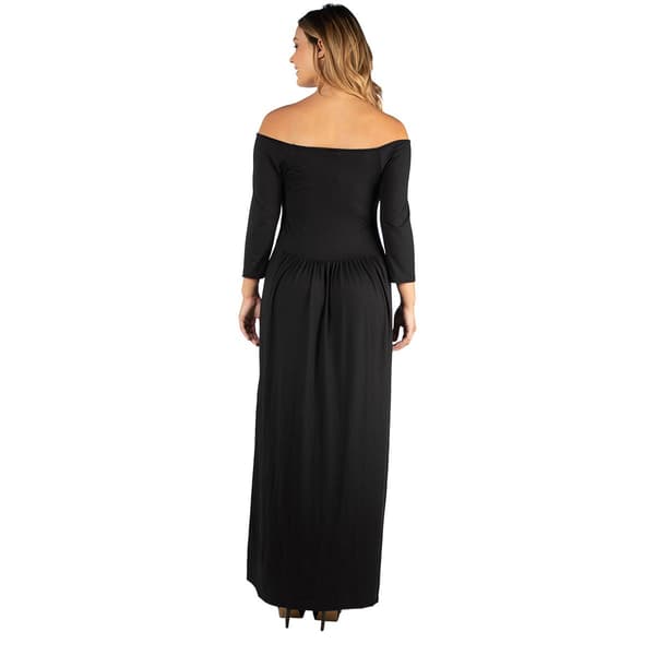 Plus Size 24/7 Comfort Apparel Off The Shoulder Pleated Maxi Dres