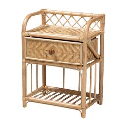Baxton Studio Kobie Natural Brown Rattan 1-Drawer Nightstand