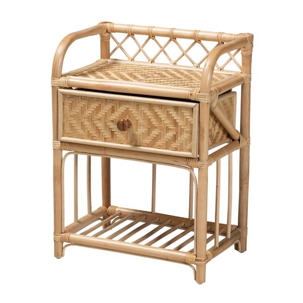 Baxton Studio Kobie Natural Brown Rattan 1-Drawer Nightstand - image 