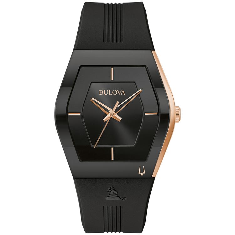 Mens Bulova Latin GRAMMY® Black Rosegold Strap Watch - 97A163
