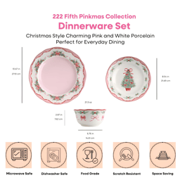 222 Fifth Pinkmas 12pc. Porcelain Christmas Dinnerware Set