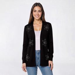Womens 89th & Madison Floral Stud Embellishment Cardigan