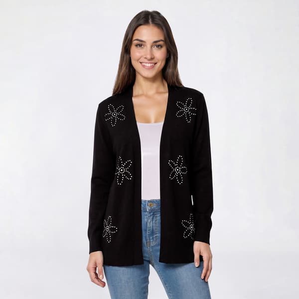 Womens 89th & Madison Floral Stud Embellishment Cardigan