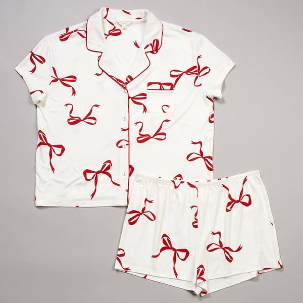 Womens Laura Ashley® Short Sleeve & Shorts Bow Pajama Set - image 