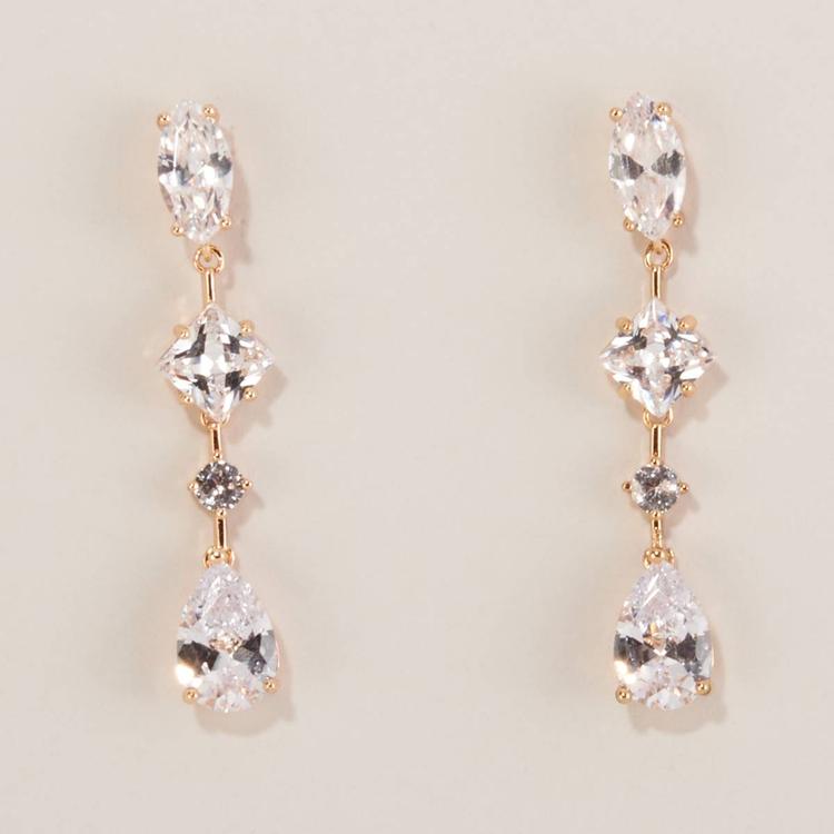 Rosa Rhinestones CZ Linear Drop Earrings