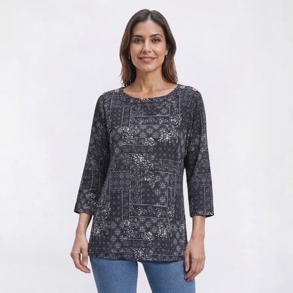 Womens Emily Daniels Geometric Button Shoulder Blouse - image 