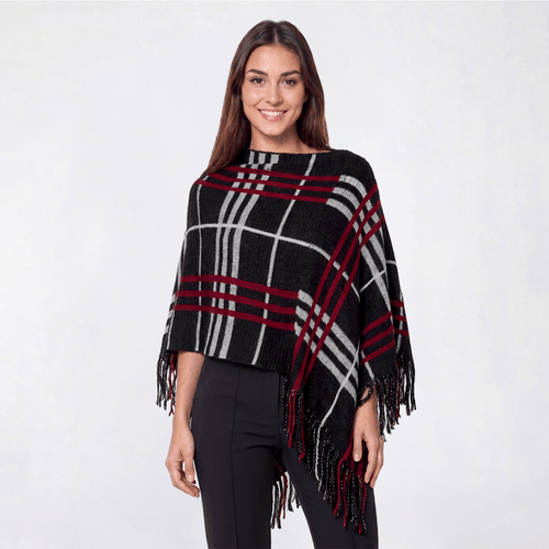Womens Renshun Plaid Knit Poncho