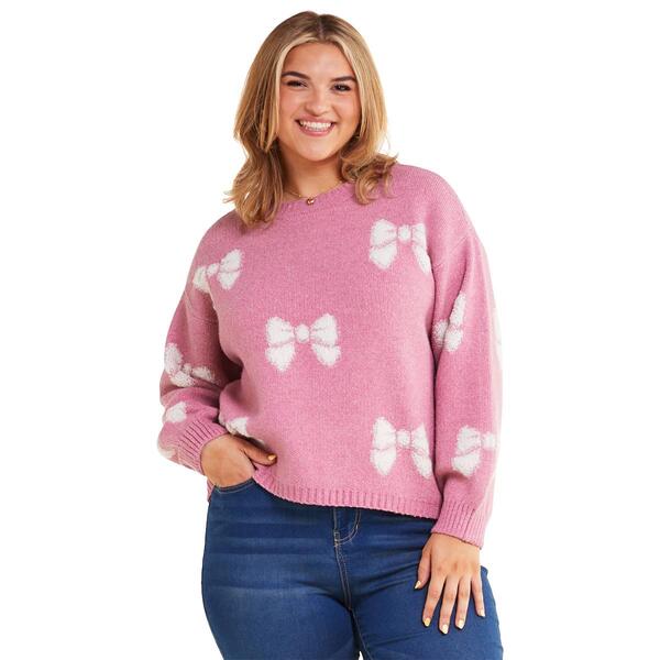 Juniors Plus No Comment Crew Neck Print Pullover Sweater - image 