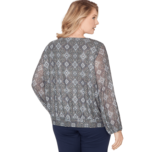 Plus Size Emaline Seabreeze Essence Long Sleeve Medallion Blouse