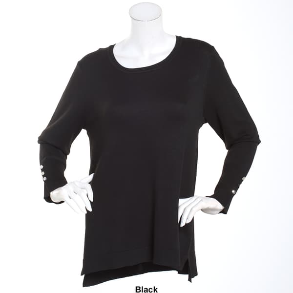 Petite Retrology Crew Neck Button Sleeve Side Slit Sweater