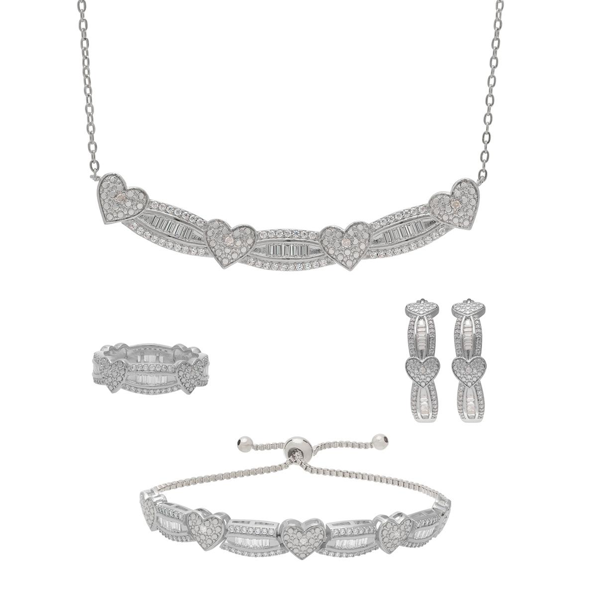 Gianni Argento 4pc. White Gold 0.1ctw. Diamond Heart Set
