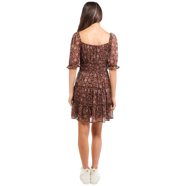 Juniors Trixxi Floral Chiffon Elbow Sleeve Emma Shift Dress